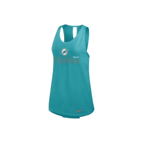 nike Letter Pattern Print Круглый вырез Пуловер Майка Женские Озерный зеленый