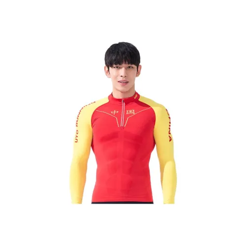 UTO Рукав реглан Бег T-рубашка Унисекс Китайский красный