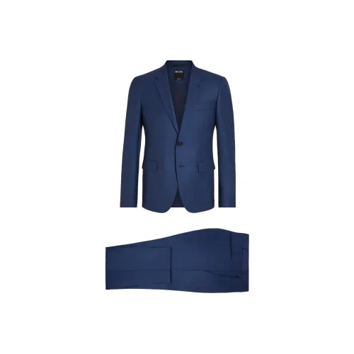 Ermenegildo Zegna Комплект Синий Бизнес Костюм Куртка + Синий Бизнес Костюм Брюки Мужской Бизнес Костюмы