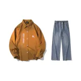 Set (глубокий хаки рубашка + винтажные синие джинсы)