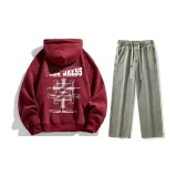 Комплект одежды (Бордовая толстовка + Грязно-желтые джинсы с эффектом вымытого)