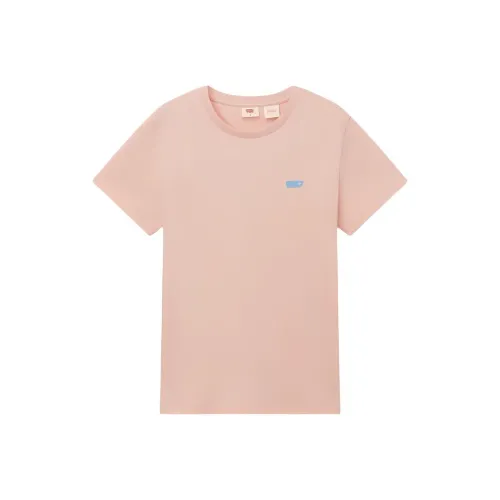 Levi's Classic Logo Повседневный Минималистский стиль Трикотажная ткань Круглый вырез Деловой повседневный стиль Короткий рукав Женские