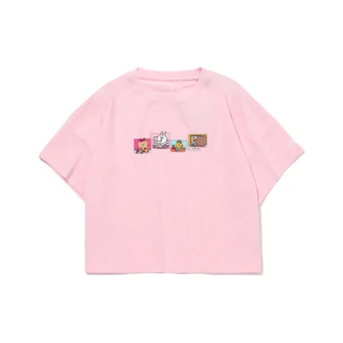 Подкладка x LINE FRIENDS Летучая мышь Рукав T-Рубашка Женская Розовая