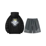 Чёрный топ + тёмно-серые шорты