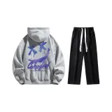 Комплект одежды (Свитшот серого цвета Фотиния + Черные джинсы с эффектом вымытого)