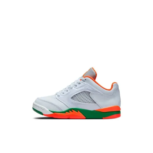 Jordan Air Джордан 5 Детские баскетбольные кроссовки Низкий топ Белый Зеленый Оранжевый Для дошкольников