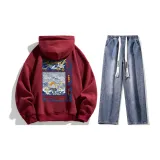 Set (Burgundy Top + Dark Blue Jeans)  
Комплект (Бордовый топ + Темно-синие джинсы)