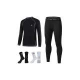 Трехпредметный комплект (Черная рубашка с длинным рукавом + черные штаны + 1 черные и 1 белые баскетбольные носки)