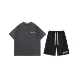 Угольная серая рубашка с короткими рукавами + черные шорты