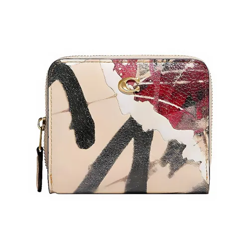 COACH Мята+SERF Коллаборация Кошелек Billfold Wallet Полированная кожа с эффектом галечника Держатель для карт кошелек Женские Граффити Белый