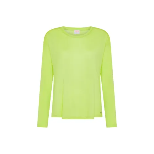 SUN68 Однотонный Круглый вырез Пуловер Длинный рукав Круглый вырез Рубашка Женская Неоново-зеленый