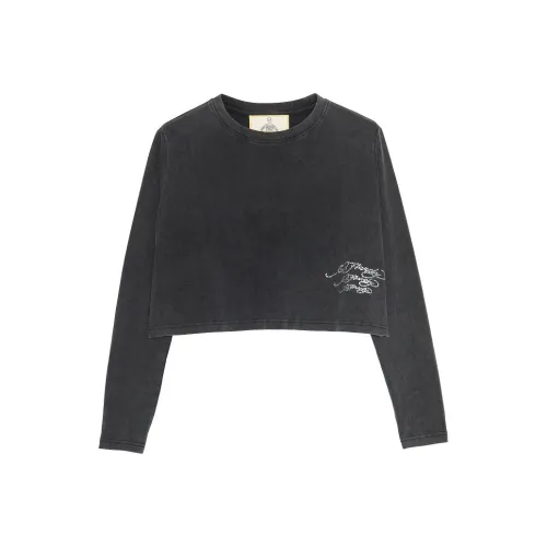 Ed Hardy Прямой крой Длинный рукав Т-рубашка Женская Без рисунка Чистый серый