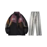 Комплект одежды (Ночной светлый черный куртка + светло-синие джинсы с эффектом вымытия)