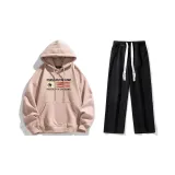 Комплект одежды (Розовый свитшот + Черные джинсы с эффектом вымытого)