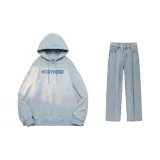 Set (Фотиния Серый Топ + Синие Грязные Джинсы)