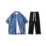 Комплект (Джинсовая синяя рубашка + черные джинсы)