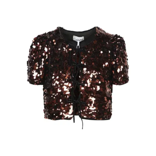 GANNI Коричневые Женские Футболки