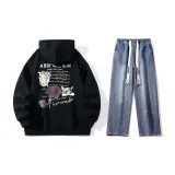 Комплект (Черный свитшот + Темно-синие джинсы)