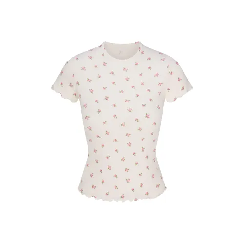 SKIMS Valentine's Day Collection SS25 T-Shirt Женская Мраморный Розовый Rosebud С принтом
