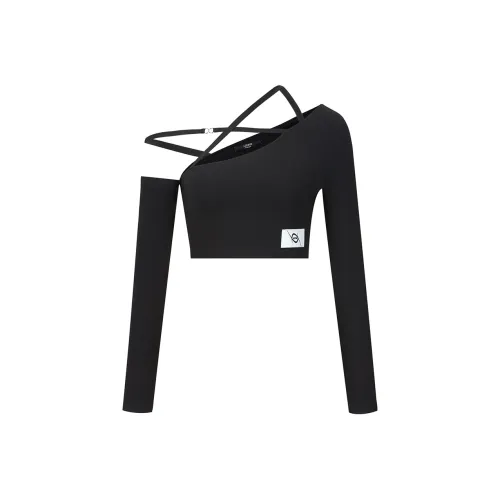 AZEPAM Прямой крой Длинный рукав Т-рубашка Женская Черная