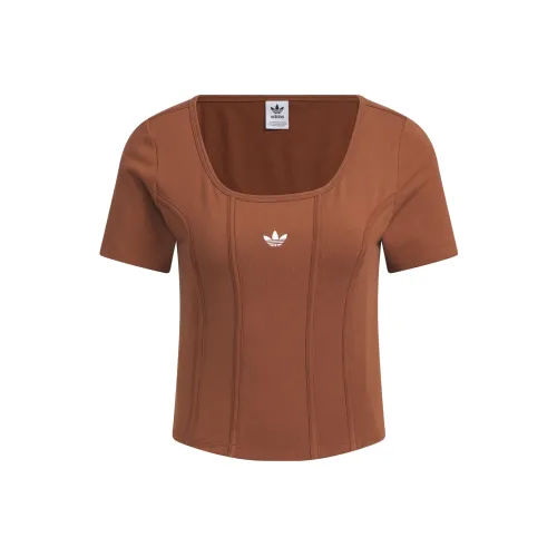 Adidas Originals Комплект с короткими рукавами T-рубашка женский коричневый