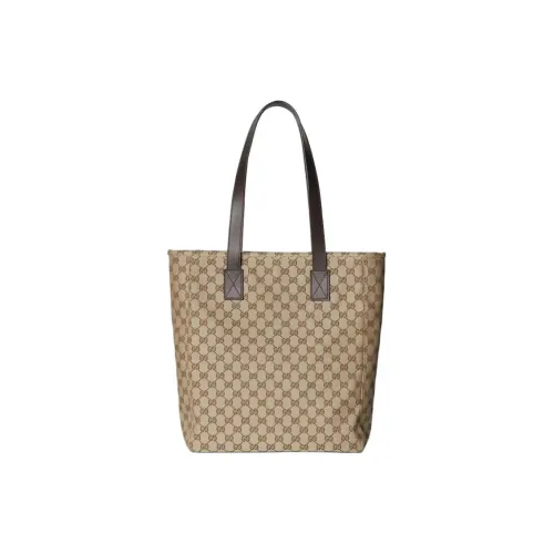 GUCCI GG Холст Тоут Сумка Плечевая Сумка Средняя Мужская Бежевая и Темно-Коричневая