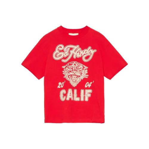 Ed Hardy T-рубашка Женская Теплая Неоново-розовая Красная