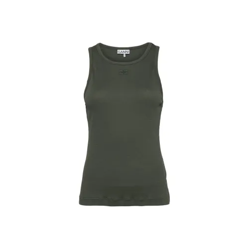 GANNI Майка Женская Оливково-Зеленая