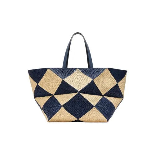 LOEWE Puzzle Fold Рафия Сумка для покупок Сумка на плечо Экстра-большая Мужская Бежевая и Синяя