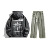 Комплект одежды (Темно-серый свитшот + грязно-желтые джинсы с эффектом вымытого)