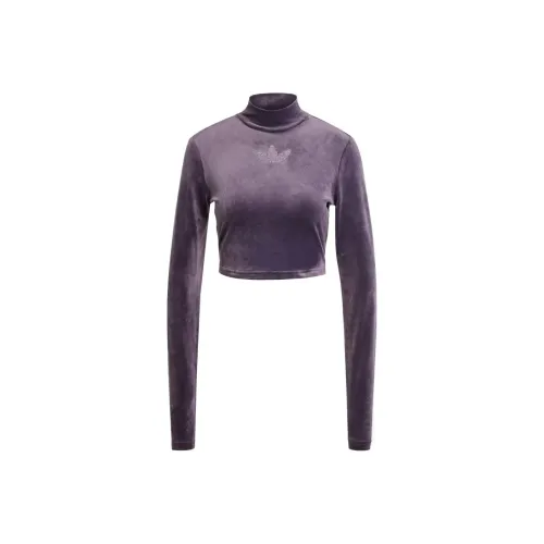 Adidas Originals RhinestoneVELVET CROP TOP Стандартная T Рубашка Женская Aurora Black