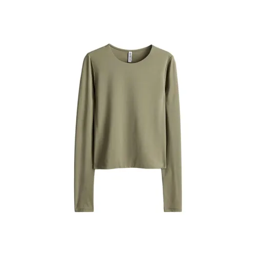 H M T-рубашка женская хаки зеленого цвета