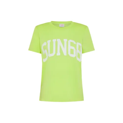 SUN68 Логотип с принтом круглый вырез пуловер короткий рукав рубашка женский неоновый зеленый