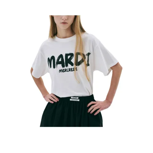 MARDI MERCREDI T-рубашка с оборванным рукавом женская сливочно-черного цвета корейский стиль