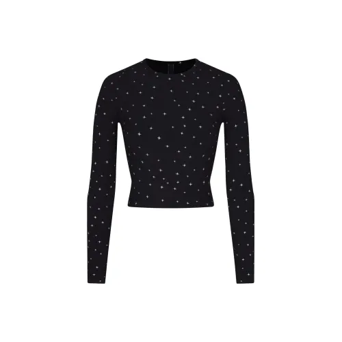 SKIMS Стандартная футболка Женская Оникс Сияющий с принтом Оникс Сияющий с принтом