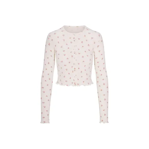Skims Valentine's Day Collection Мраморный Розовый Принт Rosebud Женские Футболки