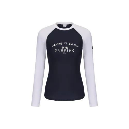 DECATHLON Реглан-рукав Т-рубашка Женская Синяя Белая