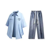 Set (Light Blue Shirt + Dark Blue Jeans)  
Комплект (Светло-синяя рубашка + Темно-синие джинсы)