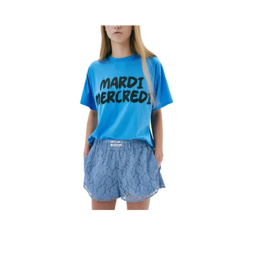 MARDI MERCREDI T-рубашка Женская Синяя Черная Корейская стиль