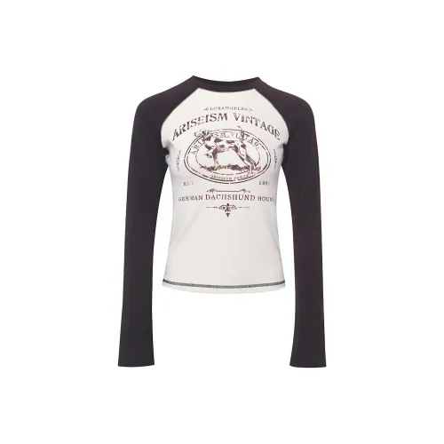 Ariseism Реглан-рукав Т-рубашка Женская Бежевая и Темно-Кофейная