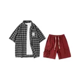 Set (Black Plaid Top + Red Pants)  
Комплект (Черный Клетчатый Топ + Красные Штаны)