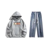 Одежда Комплект (Свитшот Фотиния Серого цвета + Темно-синие джинсы с эффектом вымытого)