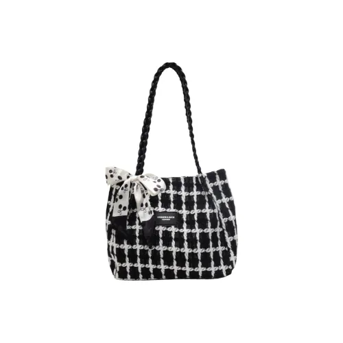 morellybear Ткань Сумка-тоут Сумка через плечо Женская Клетка Черная Клетка Экрю