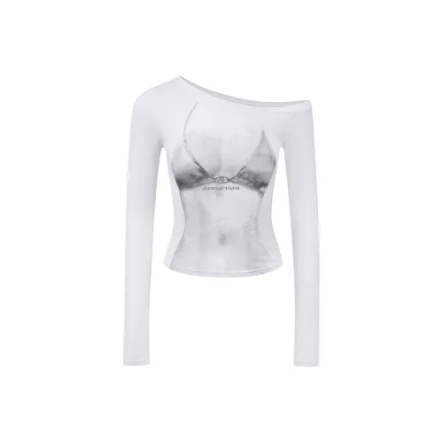 Ariseism Стандартный Дизайн Oblique Плечо Длинный Рукав Т-Рубашка Осенний и Зимний Новый Приход Тонкий Фит Топ Женский