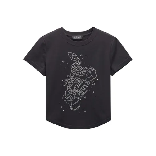 Ed Hardy Винтаж Вышитый Slim Fit Повседневный Круглый вырез Короткий рукав Т-рубашка Т-рубашка Женская Черная