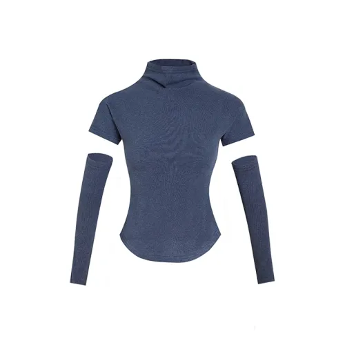 Ice cream and whale Blue T-Shirt с рукавами Женские T-Рубашки