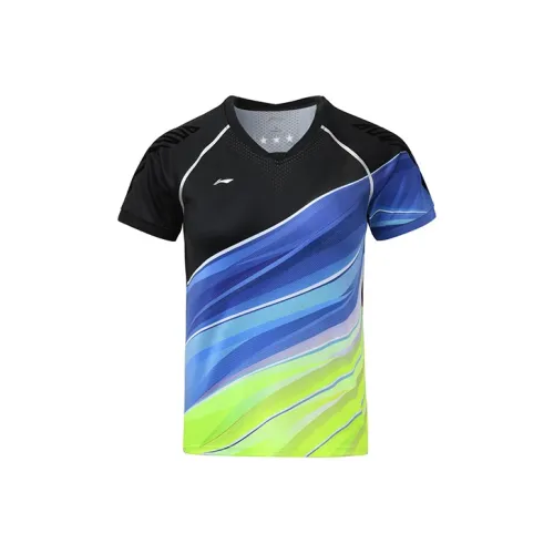 LINING Badminton series Стандартный черный/Неон Ярко-зеленый Женские T Рубашки