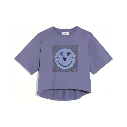 COACH x Yeti Out Рукав с спущенным плечом T-рубашка Женская Темно-фиолетовая