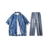 Комплект (Джинсовая синяя рубашка + темно-синие джинсы)