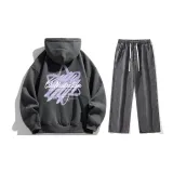 Комплект одежды (Темно-серый свитшот + Черно-серые джинсы с эффектом вымытого)